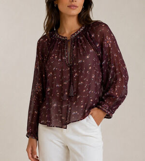 Ulla Johnson Lida Floral Silk Boho Tie 3/4 Sleeve Top Blouse Size 2